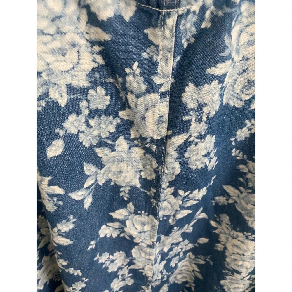 Blue Floral Cotton Denim Sleeveless Jumper Dress Plus Size 2X - Picture 4 of 8